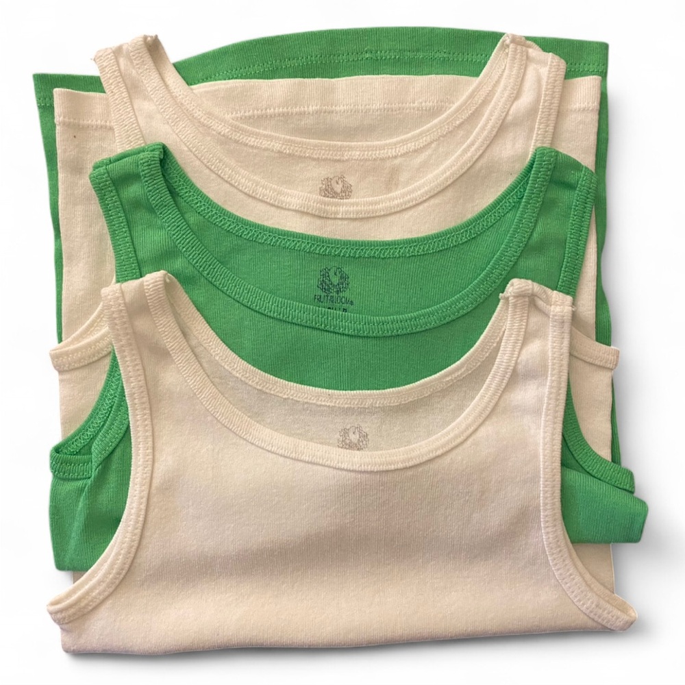 Set of 3 Green and White Tank Tops